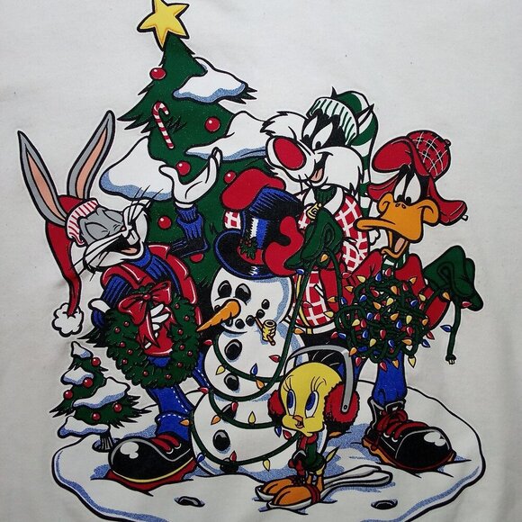 Vintage Looney Tunes Christmas Bugs Bunny Taz Tweetie Daffy Crewneck Sweatshirt - Picture 1 of 9